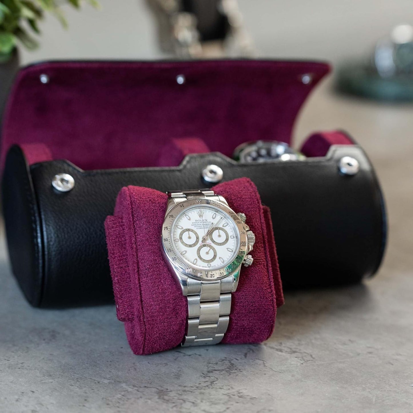 DailyWatch | Personalized Watch Roll Travel Case For 2 Watches - Handmade Genuine Leather Travel Case With Custom Engraving of Name or Initials - Black Cherry