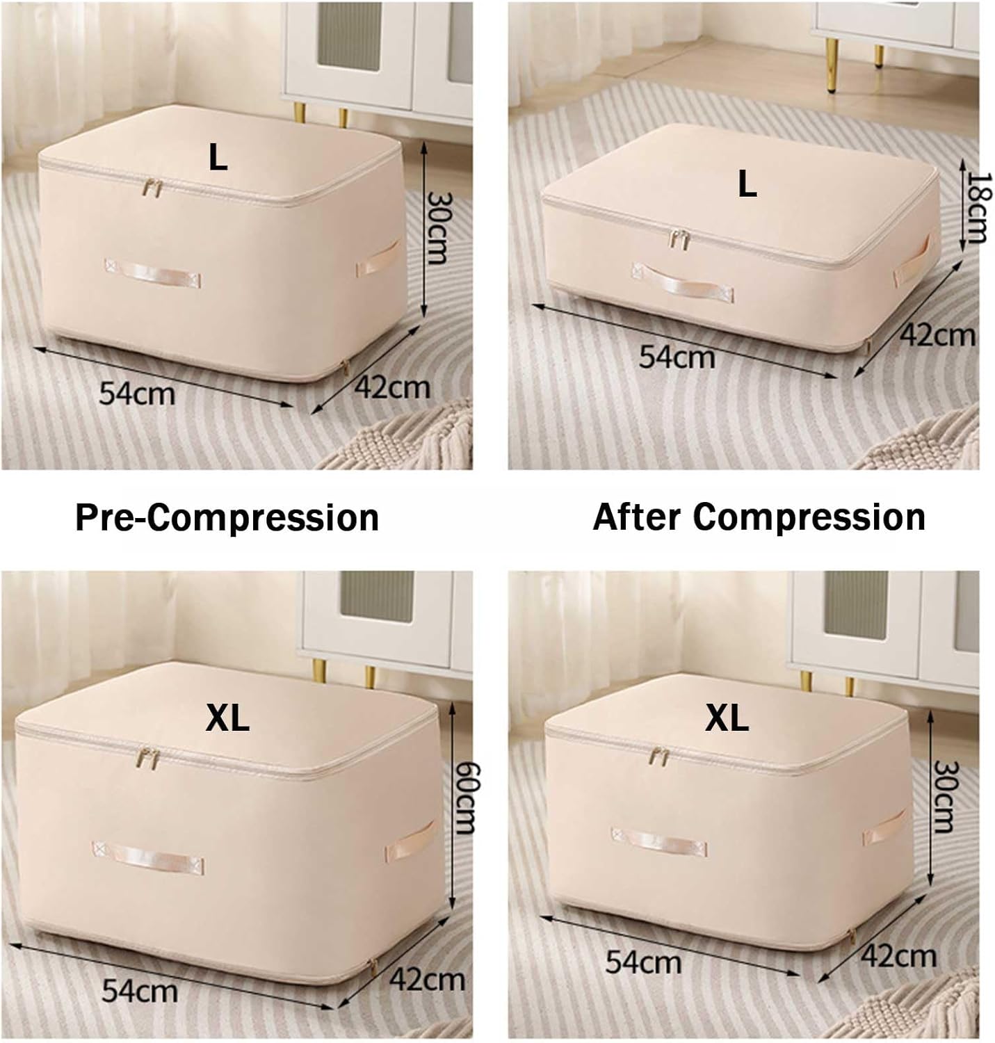 2PCS Ultra Space Saving Self Compression Organizer,Dustproof And Moisture-Proof Compression Storage Bag For King/Queen Comforters, Pillows, Bedding/Quilt, Blanket, Duvet (White, Large)