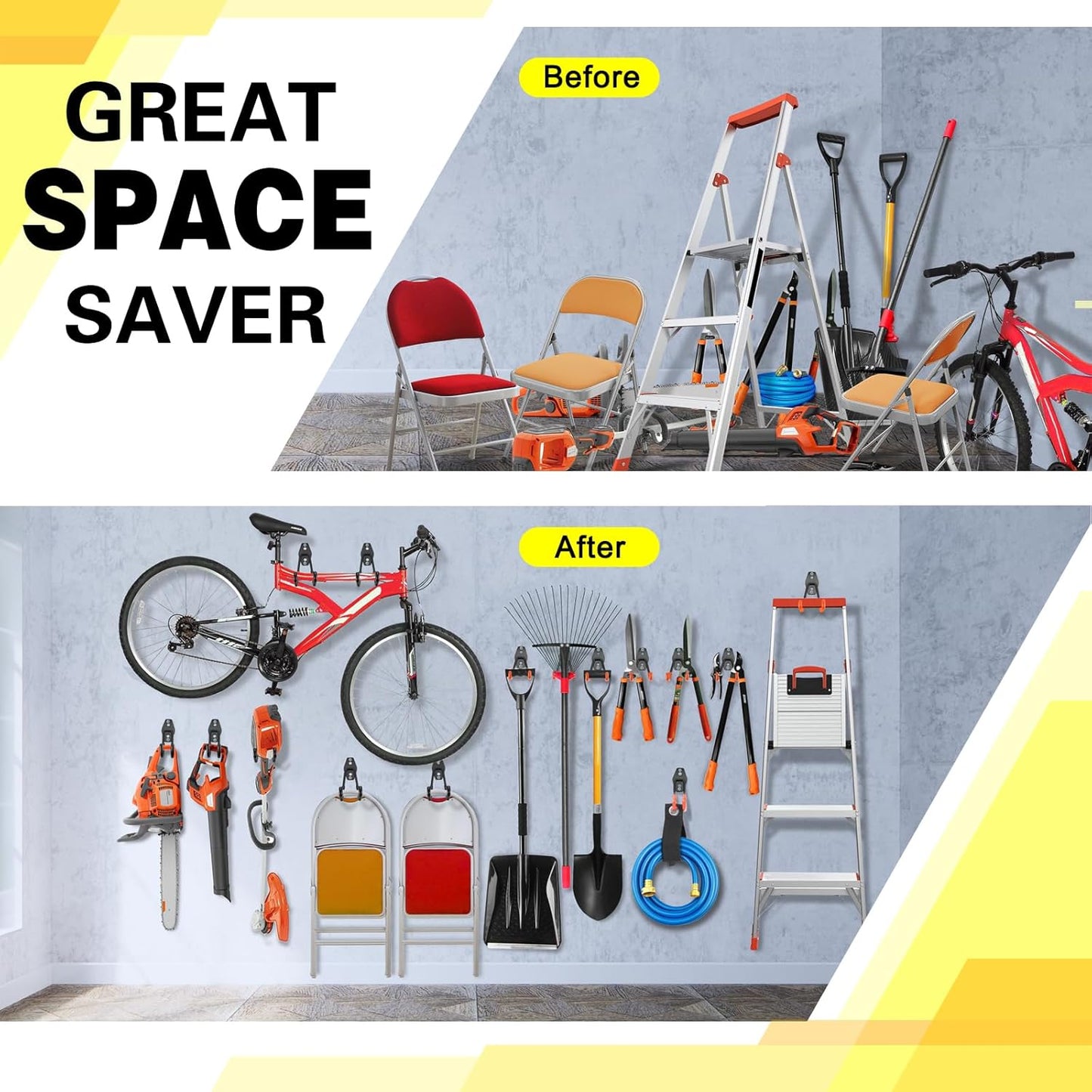 2 Pack Heavy Duty Garage Hooks Storage Organizer Wall Mount Power and Garden Tool Hangers, for Hanging Ladders, Ropes, Hose, Bulk Items