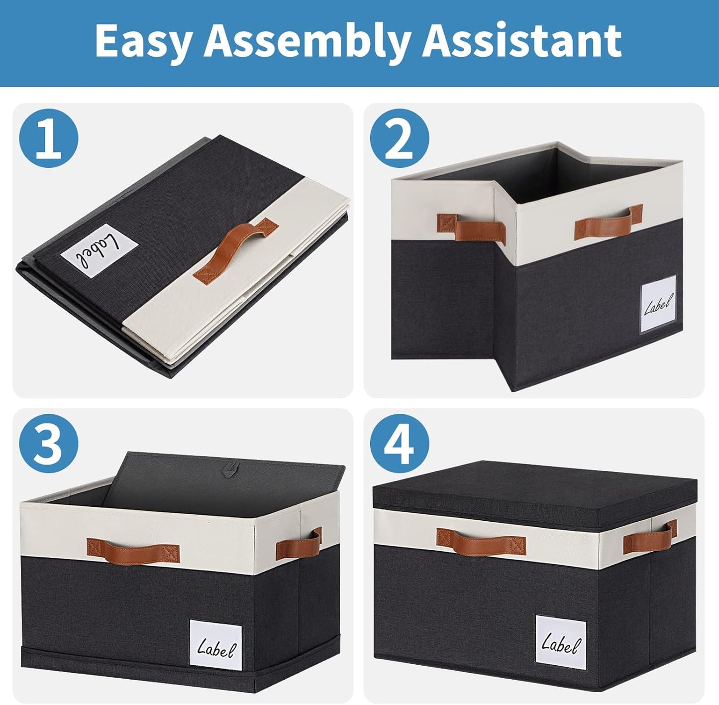 GhvyenntteS Extra Large Storage Bins with Lids, Foldable Fabric Storage Boxes with Lids and Handles, Storage Baskets with Lid and Label for Home Office (3 Pack, Black, 15.75" x 11.8" x 10.2")