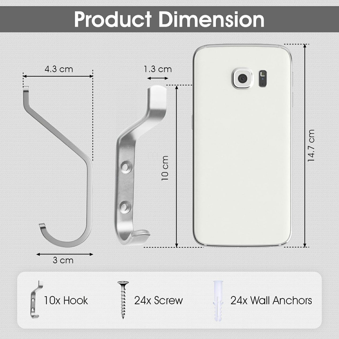 GlazieVault Coat Hook– Door Hook (10 Pack) - Heavy Duty Wall Mounted - Premium Design Rust Free Hooks