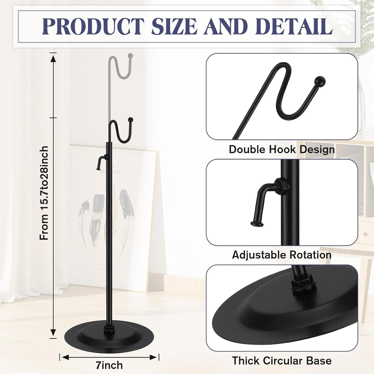 Therwen 6 Pcs Bag Display Stands Purse Display Stand Adjustable Height Handbag Holder for Home Boutique Store Counter Retail(Black)