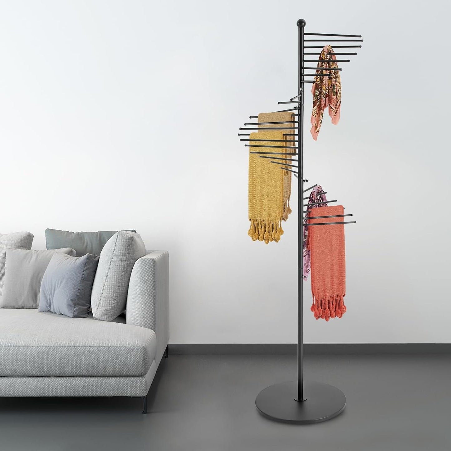 Scarf Display Stand 67" Spiral Scarf Holder Scarf Organizer Hijab Organizer Stand Scarf Hangers for Closet Clothing Store, Scarf Rack (Black)