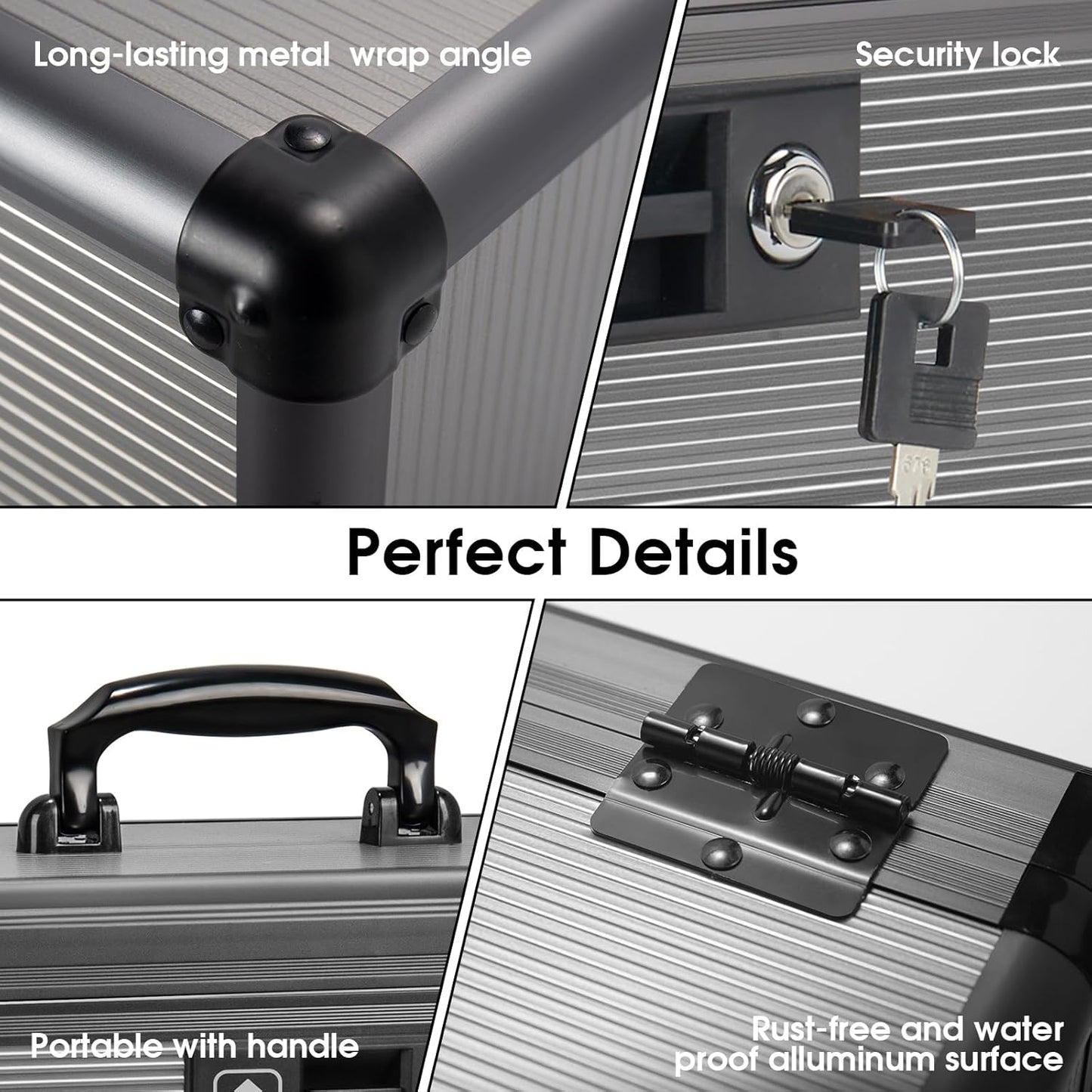 Medicine Lock Box with Key, Alluminum Alloy Box for Medication,First Aid Box with a Removeable Tray to Store Medicines & Pills for Home, Black, 14 * 8.46 * 7.48 Inch