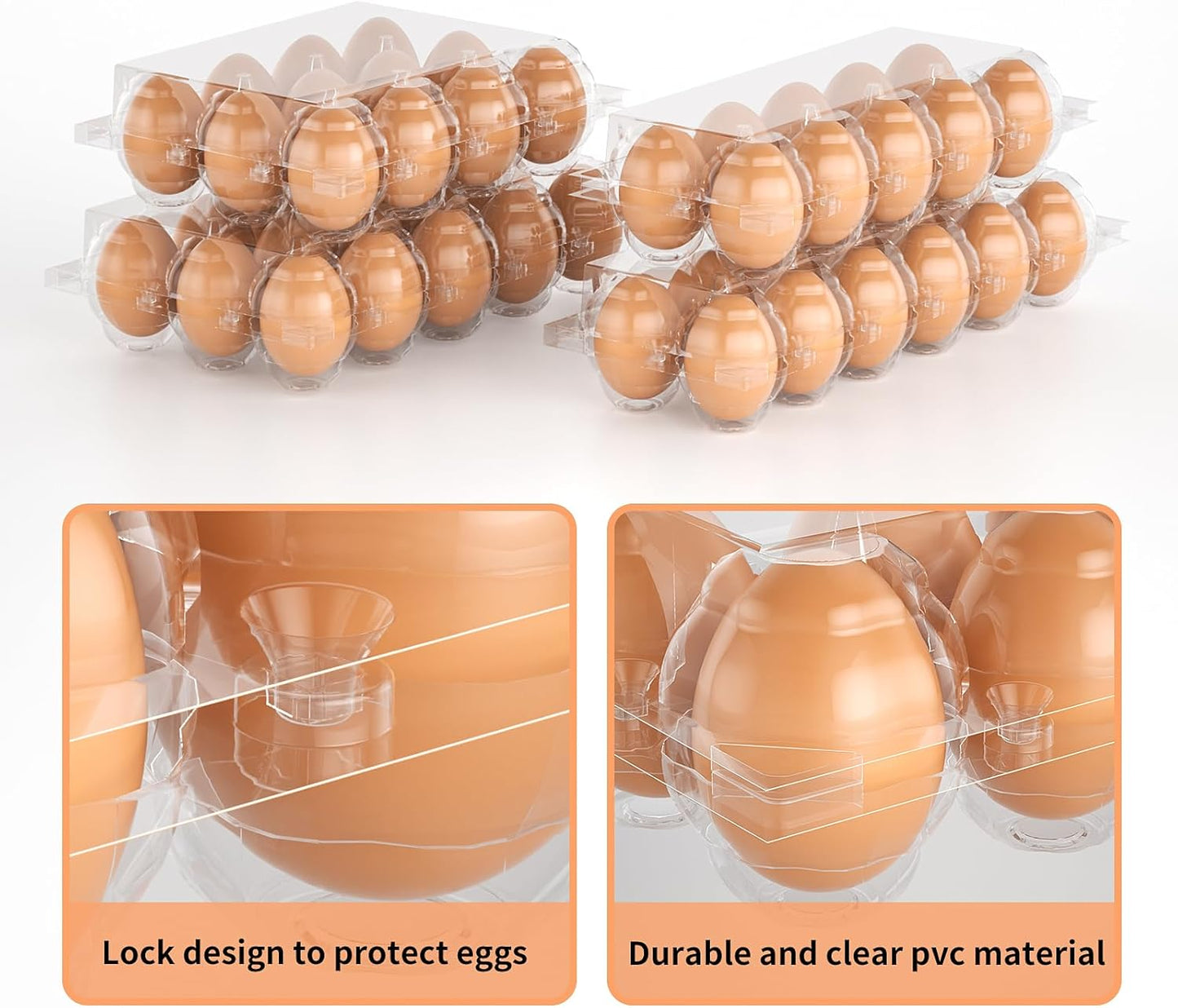 Egg Cartons Cheap Bulk, 60 Pack Egg Cartons Reusable 10 Count, Clear Plastic Wholesale Holder for Packaging, Chicken Container Holders for Family Farm Business Market Display Storage