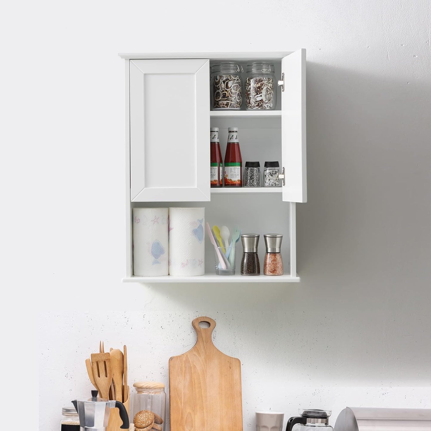 Bathroom Wall Cabinet Wooden Medicine Cabinet Buffering Hinge MDF Material Over Toilet Storage 23"x29" and Adjustable Shelves Cupboard Above Toilet with Large Space
