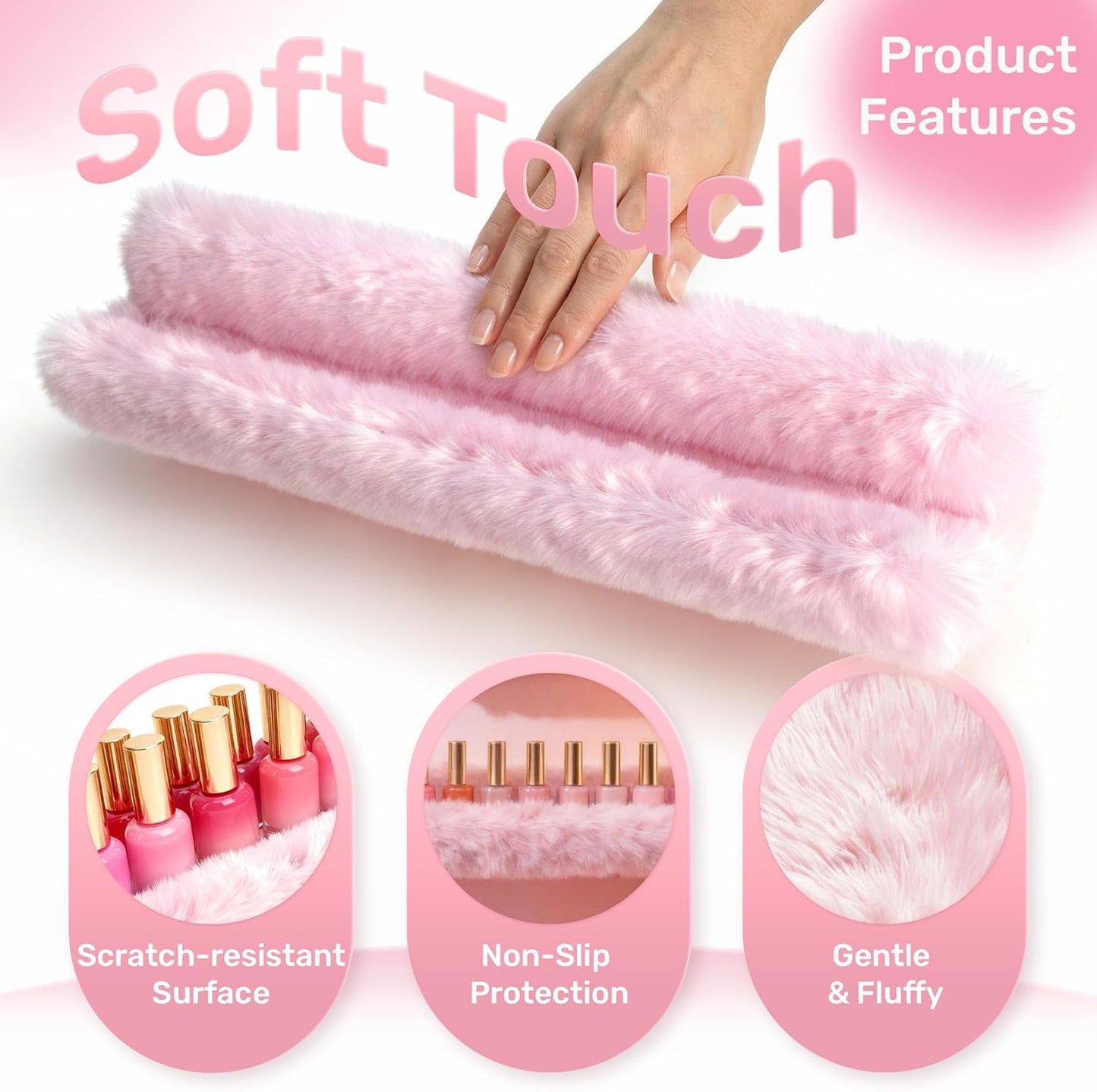 Care&More YJ 15 Inch Nail Polish Shelves, 4-Pack Fuzzy Display Nail Polish Rack for Storing Nail Bottles, Sunglasses, Essential Oils, Plush Soft Pink