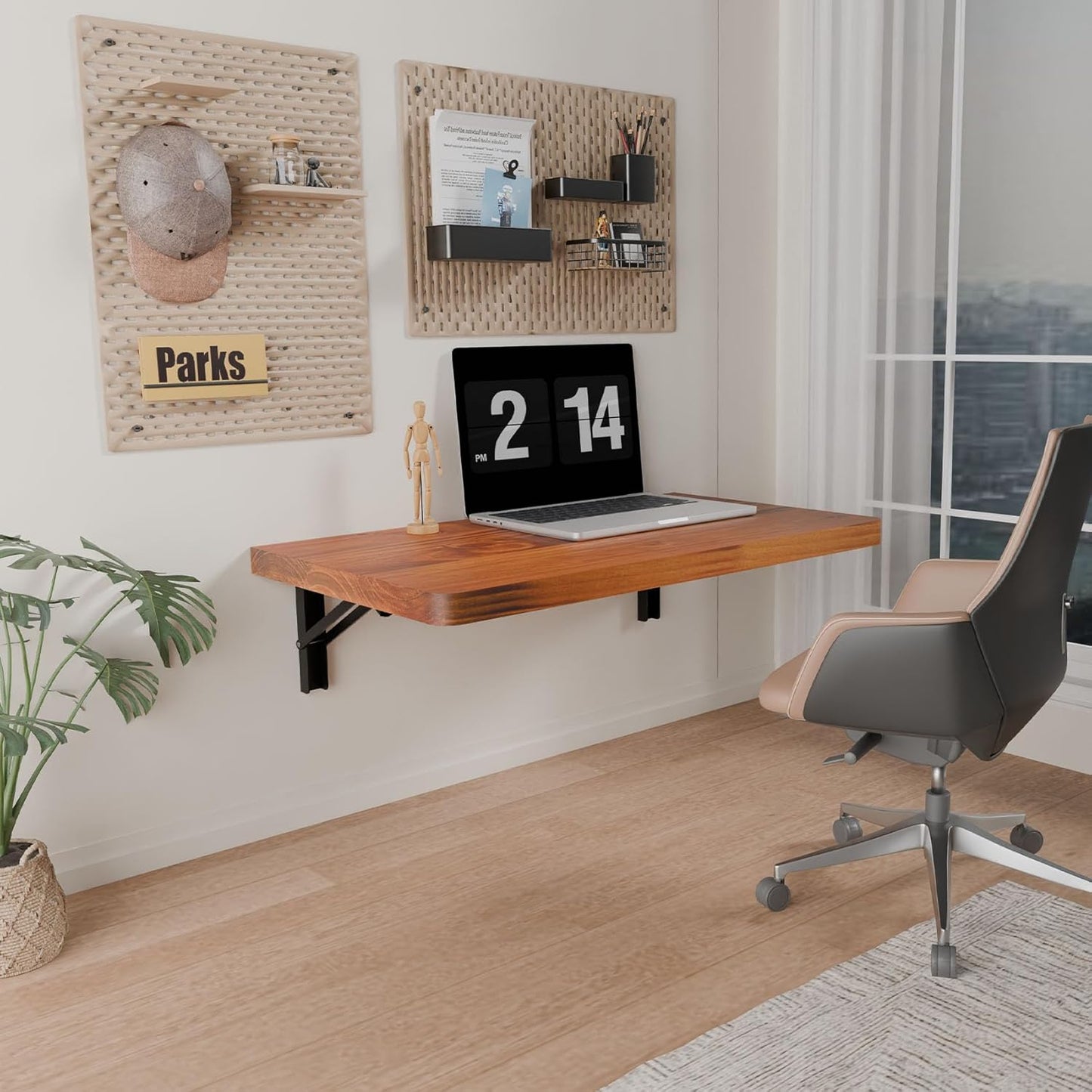 IAE Wall Mounted Folding Table with Pine Wood,24" x 14" Floating Wall Desk,Laundry Folding Table with Shelf Brackets,Fold Down Desk Shelf,Folding Workbench for Home,Dining,Laundry Room,Kitchen,Teak