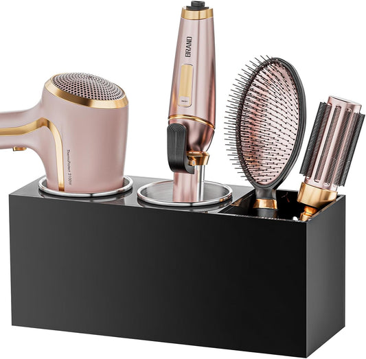Hair Tool Organizer Acrylic: Hair Dryer Holder Wall Mount - Blow Dryer Holder Cabinet Door - Bathroom Countertop Organizer for Curling Iron Hot Styling Tools Flat Iron - Black