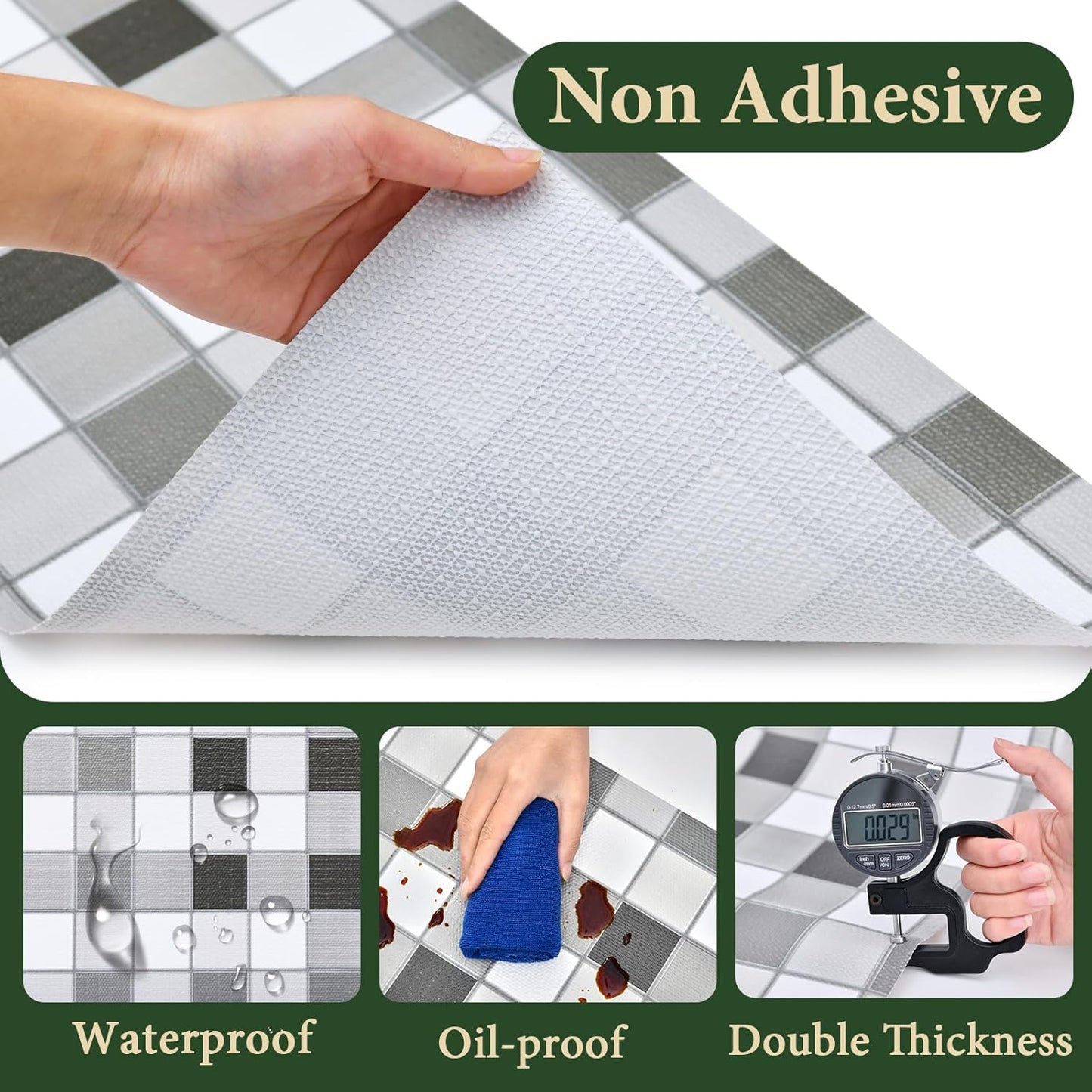 Drawer and Shelf Liner for Kitchen Cabinet: 17 in X 20 Ft Non Slip Waterproof Shelf Paper Non Adhesive Refrigerator Liners Gray Mosaic Easy Liners for Bathroom