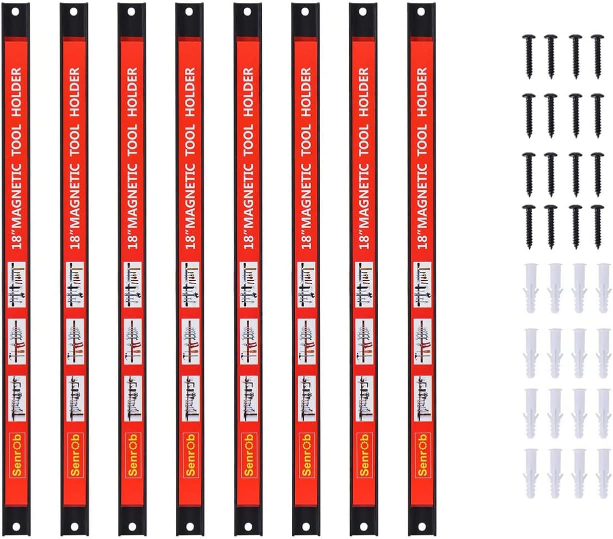 Magnetic Tool Holder 18 Inch 8 Pack Heavy Duty Magnet Tool Bar Strip Rack Wall Mount Red