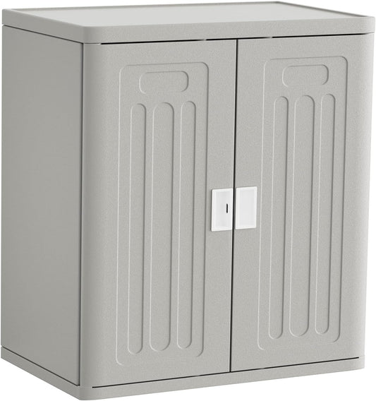 Amopatio Outdoor Storage Cabinet Waterproof with 1 Shelf, Patio Storage Shed All Weather Use for Lawn Care Accessories, 19.7" D x 29.5" W x35.4 H, Gray