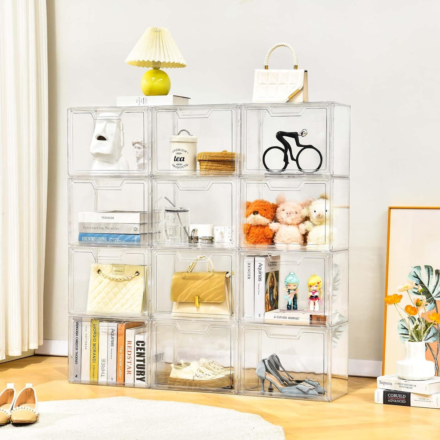 Purse Organizer for Closet,Clear Acrylic Display Case for Handbag Organizer, Purse Storage Box with Magnetic Door, Plastic Storage Bins for Book, Collectibles, Cosmetic (9 Pack)