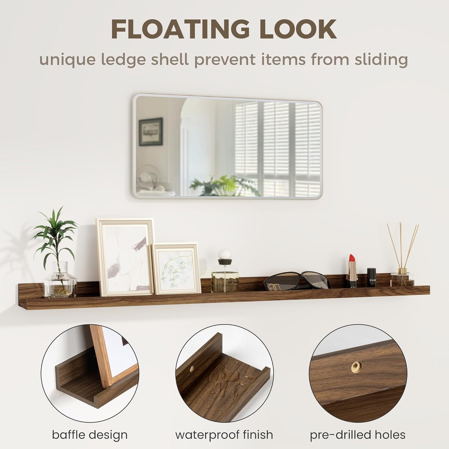 Axeman Floating Shelves for Wall - Picture Ledge Shelf Set of 2-36 Inch Floating Shelves with Lip - Walnut Picture Shelf for Wall with Ledge - Photo Ledge Shelves for Pictures Nursery Books