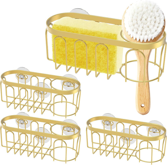 4 Pcs Sponge Holder Stainless Steel Kitchen Sink Caddy with Strong Suction Cups No Drill Practical Dish Sponge Holder for Home Kitchen Sink Bathroom