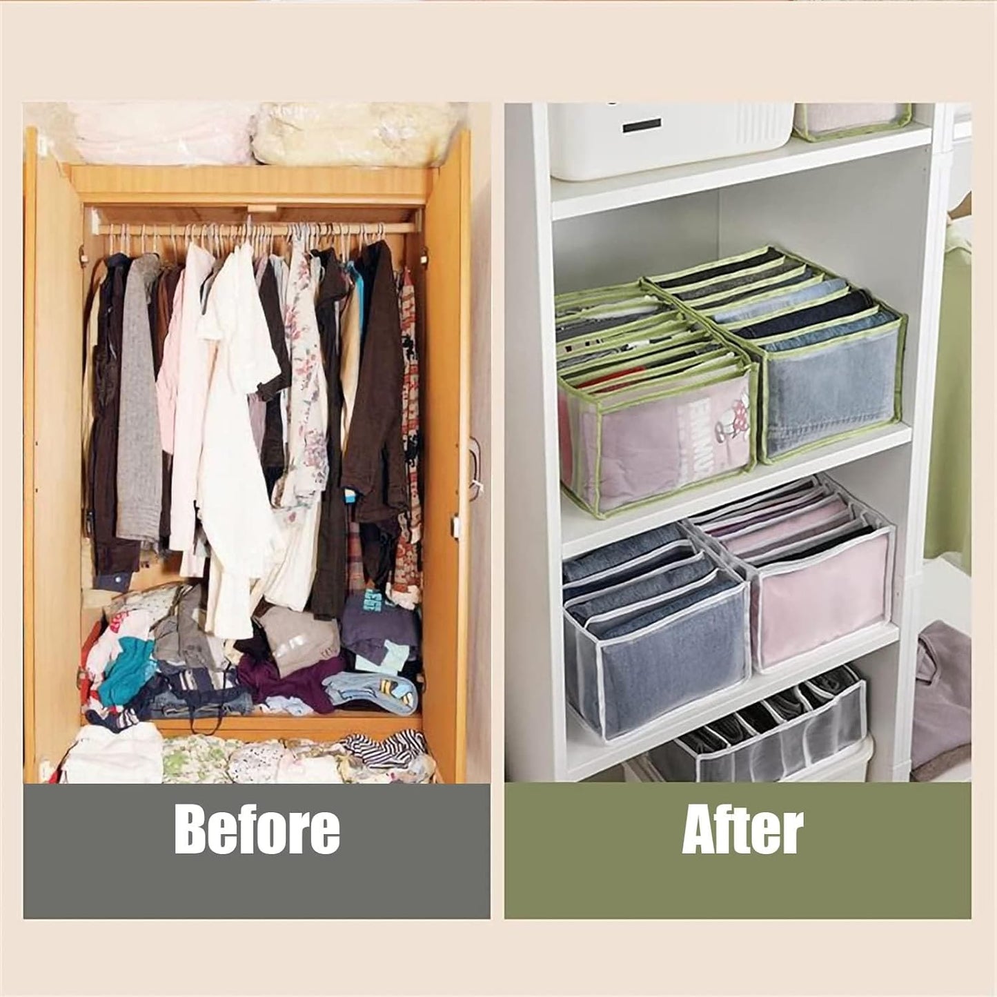 7 Grids Washable Wardrobe Clothes Organizer,Clothing Storage Bins,Drawer Organizer for Clothing,Drawer Dividers for Clothes, Mesh Separation Box for Underwear, Socks, Scarves, Jeans