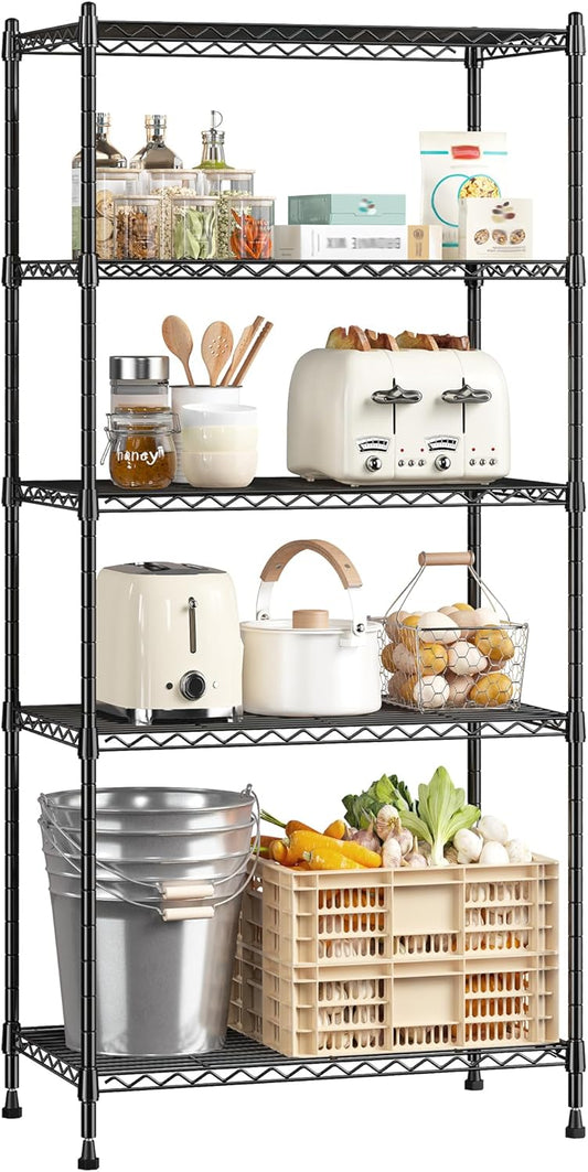 59.4" H x 21.5" W x13.6 D 5-Tier Storage Shelves 1010LBS Wire Shelving Adjustable Metal Shelving Unit Pantry Shelves Sturdy Steel Commercial Shelf for Kitchen Pantry Closet Laundry School
