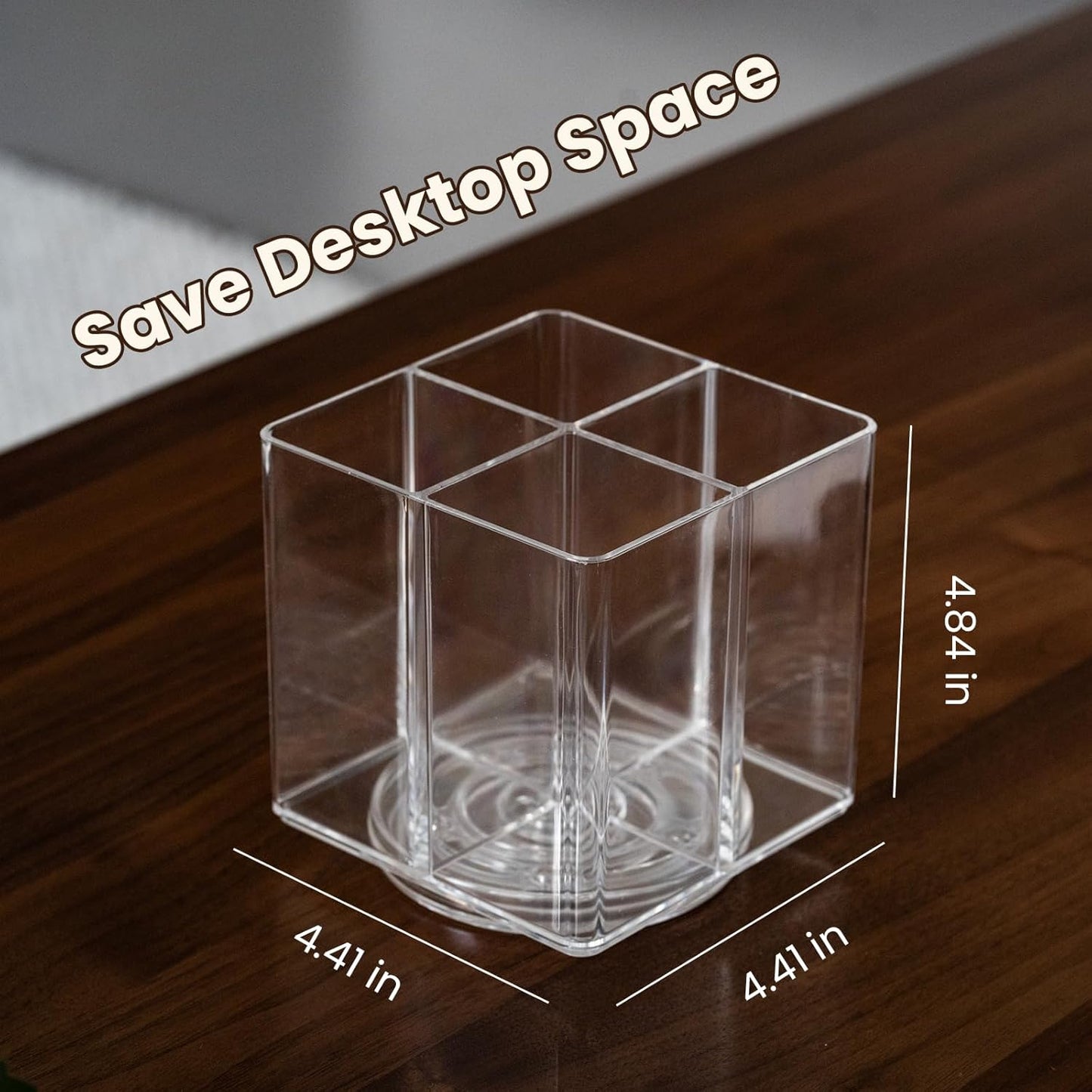 Clear Makeup Brush Holder,Acrylic Rotating 360°Makeup Brush Organizer,Pen holder with 4 Grids,Makeup Holder for Courtup,Containers for Desk,2pc