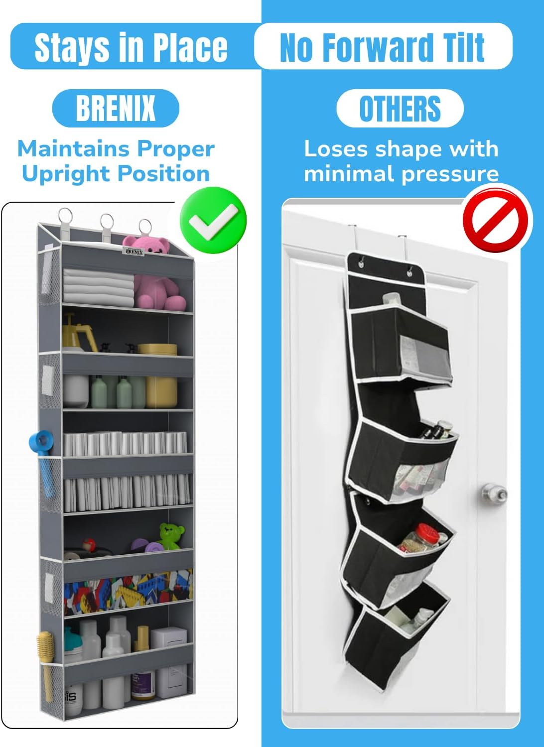 Over the Door Organizer with 5 Large Pockets & 10 Mesh Side Pockets – Durable Hanging Storage for Closet, Bathroom, Bedroom, and Nursery– Space Saving Door Storage with Sturdy Metal Hooks.