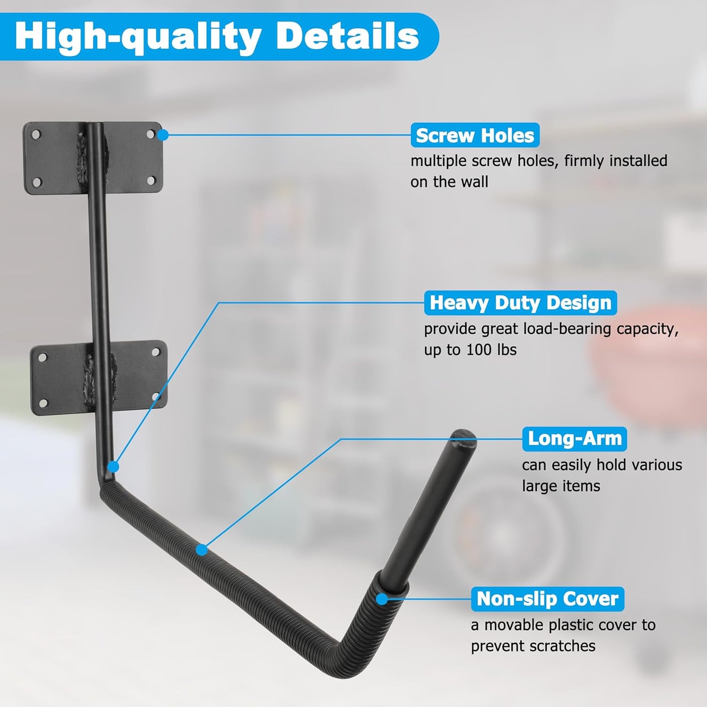 RedCall Kayak Storage Rack,Heavy Duty Kayak Wall Mount Hooks for Garage Utility Storage Hangers, 100LB Garage Hooks for Canoes, Snowboard, Surfboard, Skiis, Paddle Boards, Ladders, Bikes