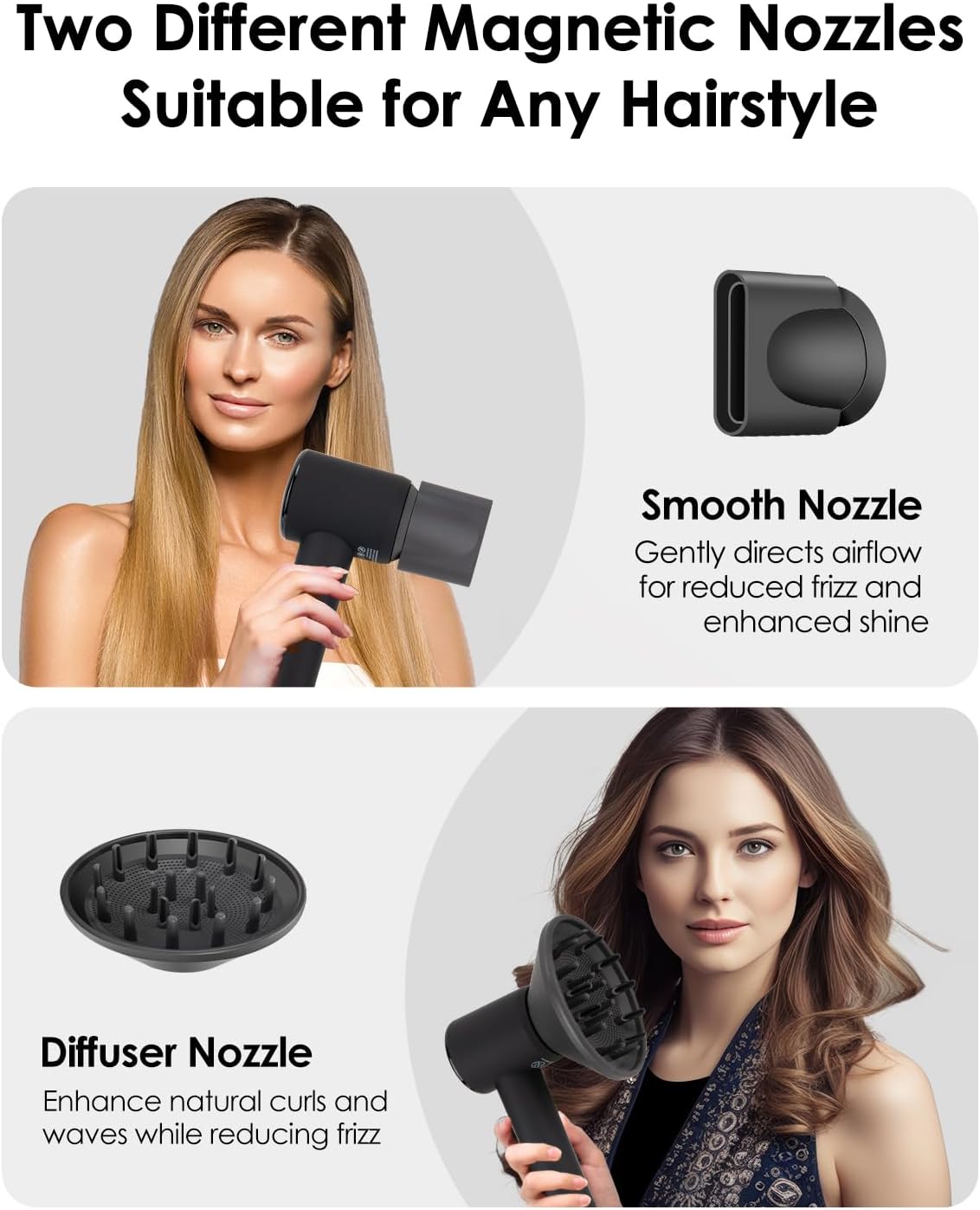 Hair Dryer, 110000 RPM High-Speed Blow Dryer with 300M Negative Ions & Magnetic Diffuser, Fast Drying for 1 Min, No Heat Damage, Lightweight & Low Noise for Curly Hair, Women & Men, Home & Travel