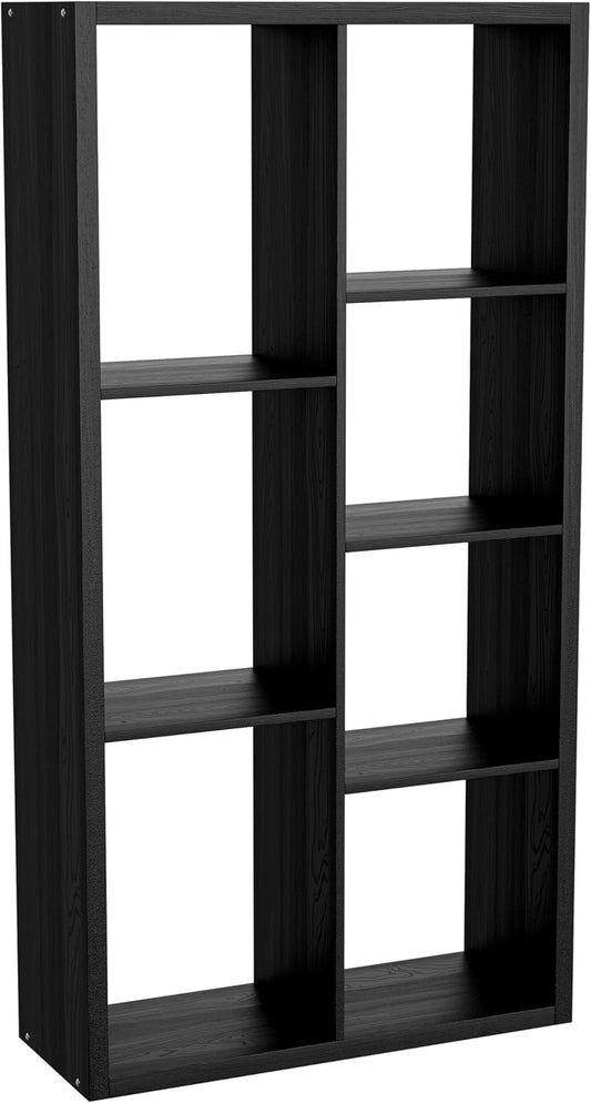 Cube Storage Organizer Bookcase, Decorative 11 inch Open Back Cubical Shelf with Thickened Border, Display Bookshelf for Living Room, Home Office, Sturdy Room (Black, 7 Cube)