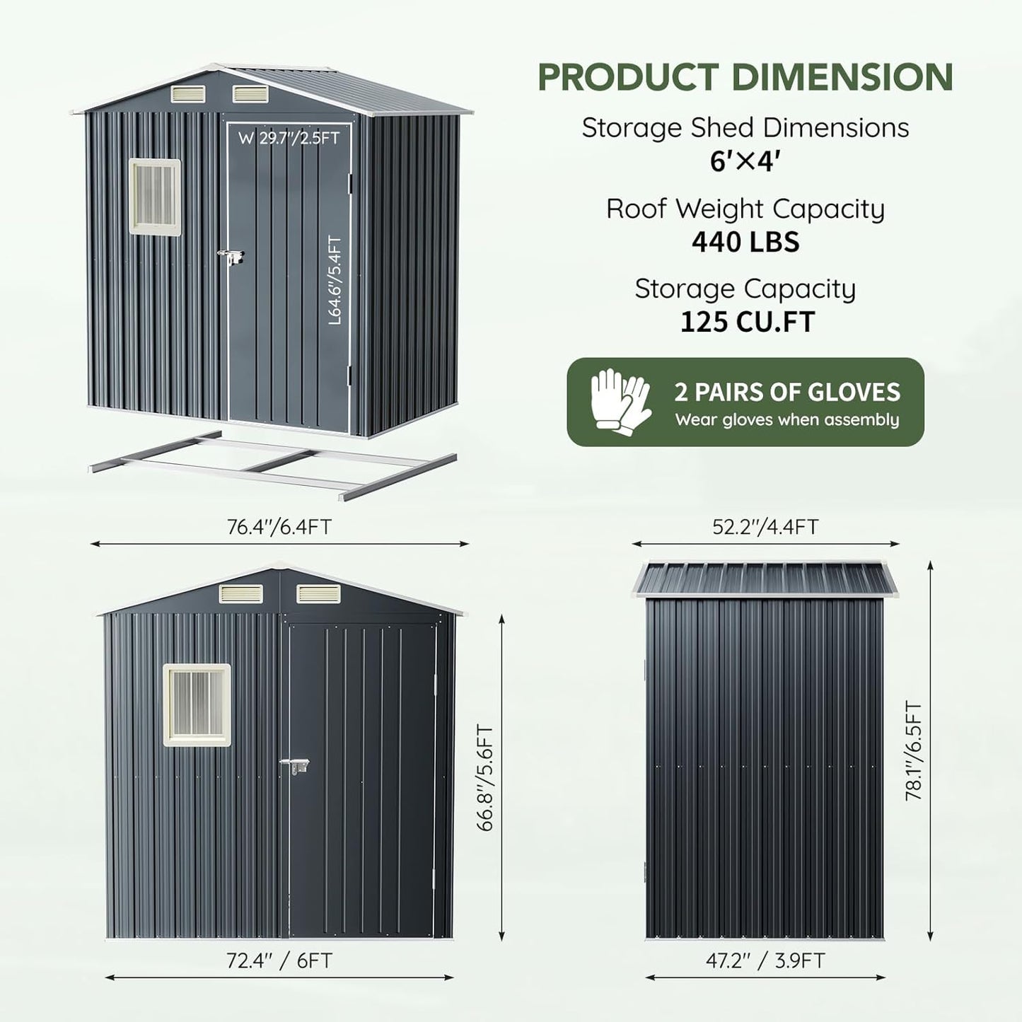 Update Version 6x4 FT Outdoor Metal Storage Shed, Single Door, 1 Clear Window, Tool Shed for Garden, Patio, Backyard Brown