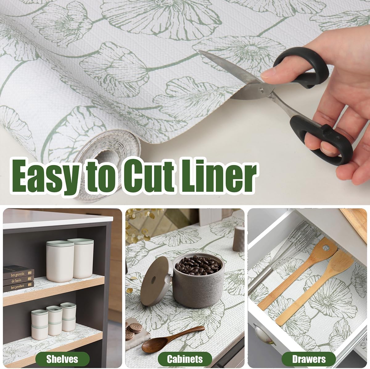 Shelf Liner for Kitchen Cabinets Non-Adhesive Cabinet Liner,Non-Slip Drawer Liners,Waterproof Pantry Shelf Liners Cover,Easy to Clean Cabinet Liners for Shelves,Drawers,Cupboard (12In x 10FT)