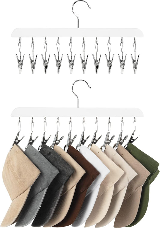 StorageWorks Hat Rack, Closet Organizer and Storage for Baseball Caps,Set of 2 with 10 Adjustable Stainless Steel Clips, Fits All Caps, White