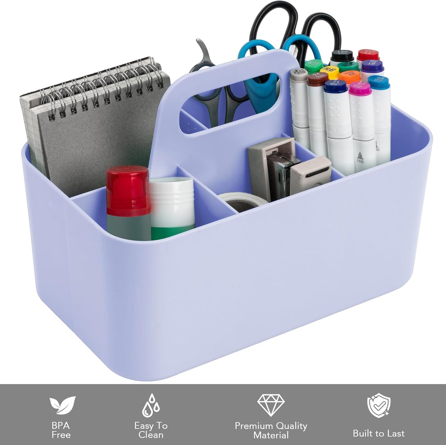 Tiawudi Multipurpose Caddy Organizer, Plastic Caddy with Handle, Stackable Desk Organizer for Stationery, Marker and Pencil, Office Supplies Organizer, Dorm Caddy