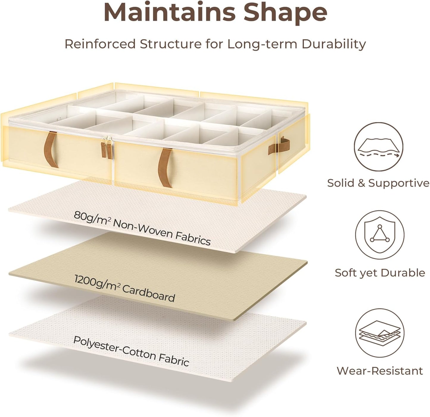 StorageWorks Shoe Organizer for Closet, Fits up to 24 Pairs, 2-Pack Ultra-thick Fabric Under Bed Shoe Storage Containers with Bottom Support and Adjustable Dividers, Beige