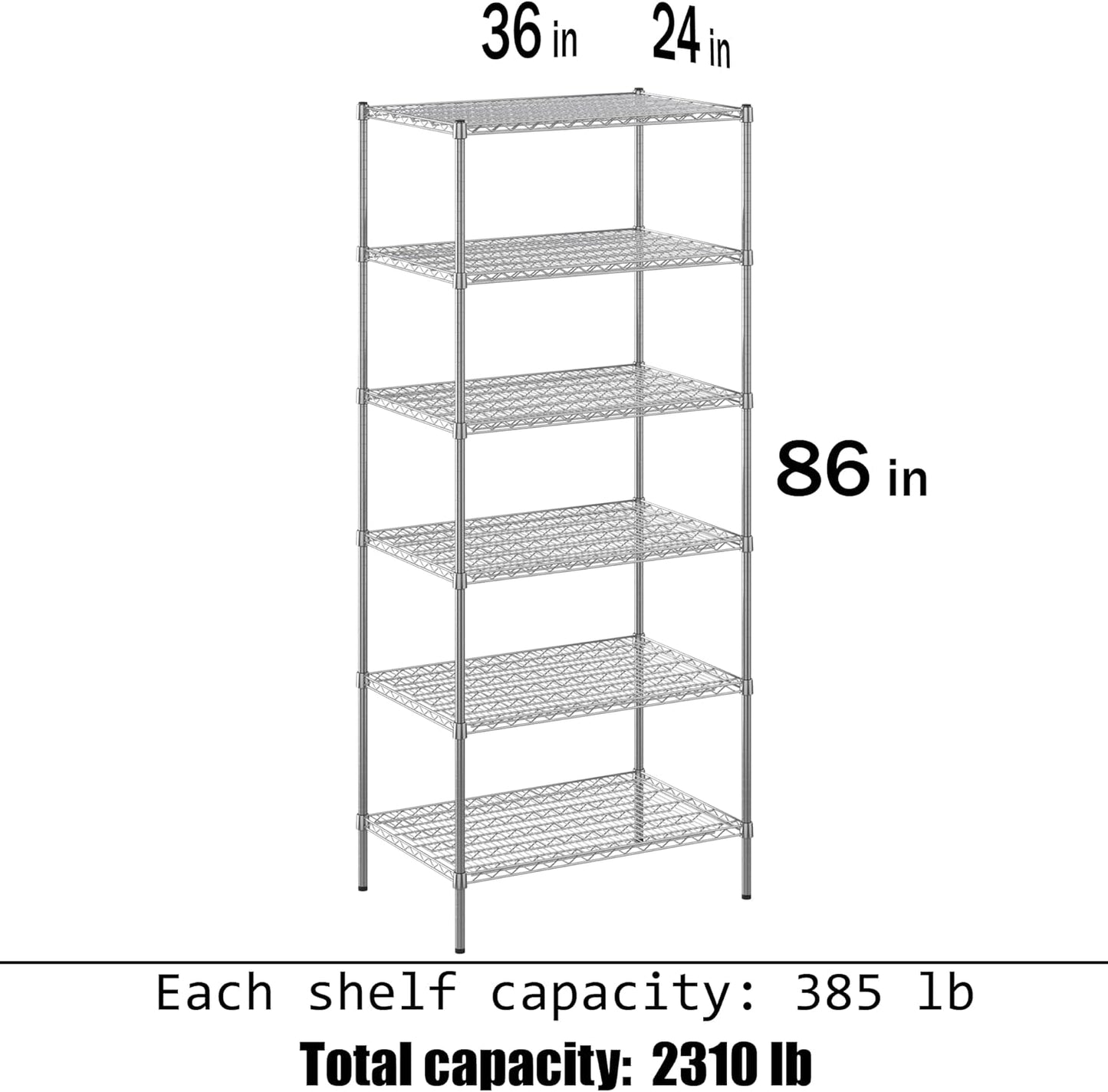 24" Deep x 36" Wide x 86" Height Wire Shelving Kit | 6-Tier | NSF Commercial Storage Rack Unit