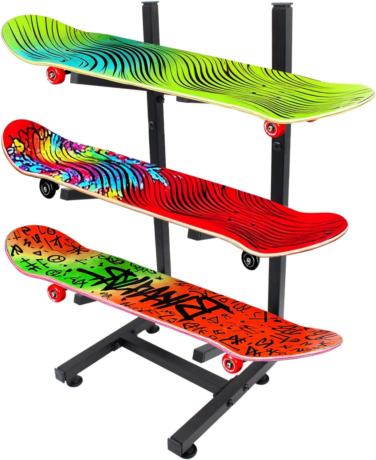 Skateboard Rack, 3-Layer Skateboard Stand, Snowboard Wall Mount, Skateboard Holder Floor for Deck,Longboard,Snowboard, Standard Skateboards, Mini Cruiser Skateboard