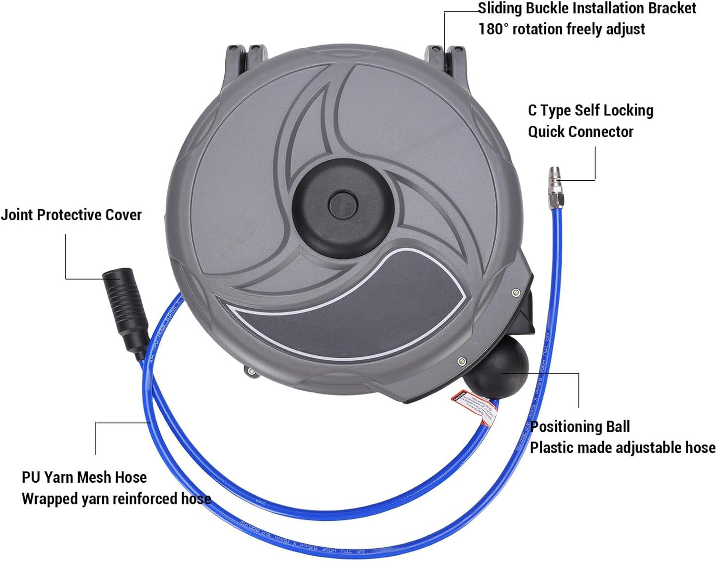 YWBL-WH Retractable Air Hose Reel Automatic Retractable Hose Reel 10m 33.1LB with Portable Handle for Workshop Garage Home Studio