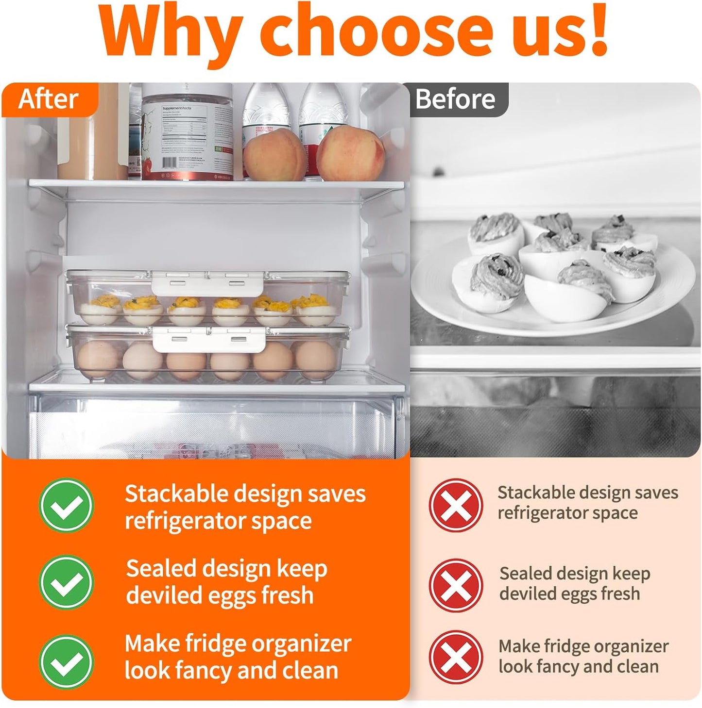 Deviled Egg Containers with Lid and Handle, Durable Clear Plastic Deviled Egg Carrier Storage 24 Eggs, Stackable Egg Holder for Fridge, Portable Tray Platter for Party & Picnics-1 Pack White