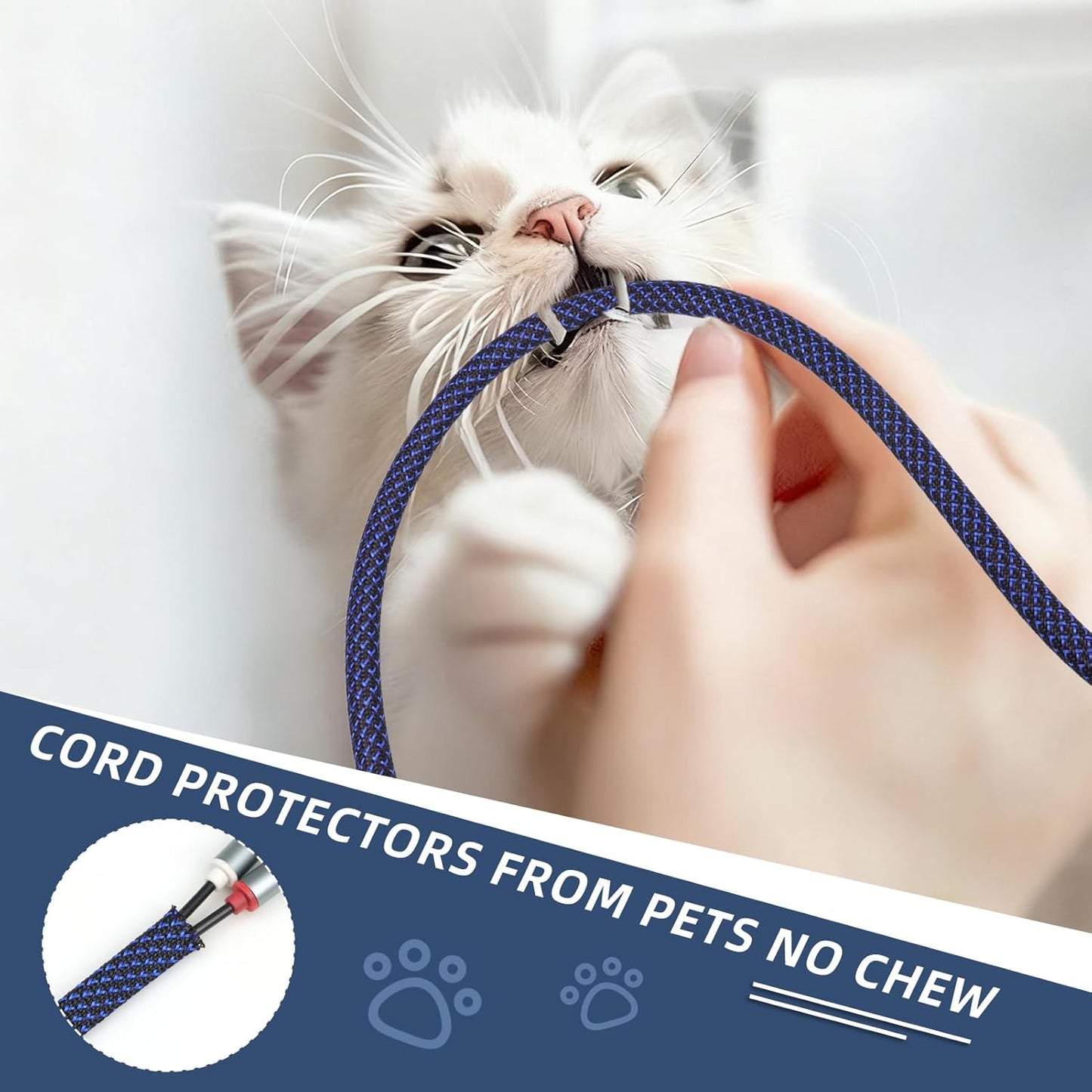 Braided Cable Sleeving, PET Expandable Braided Cable Sleeve, Flexible Mesh Sleeving Cord Management for Audio Video and Other Home Device, Cord Protector from Pets (Black Blue-2, 1/2")