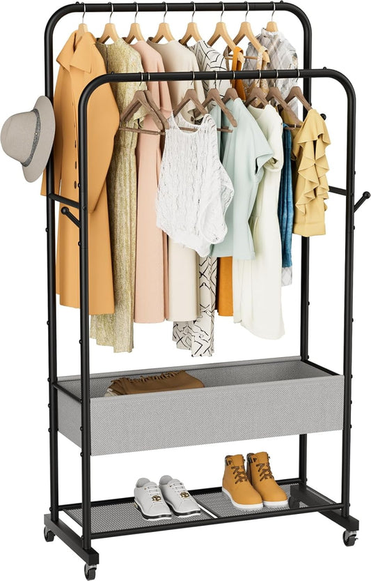 Clothes Garment Coat Rack Drying Clothing Racks Metal Freestanding for Hanging Clothes Portable Closet for Laundry Bedroom Black