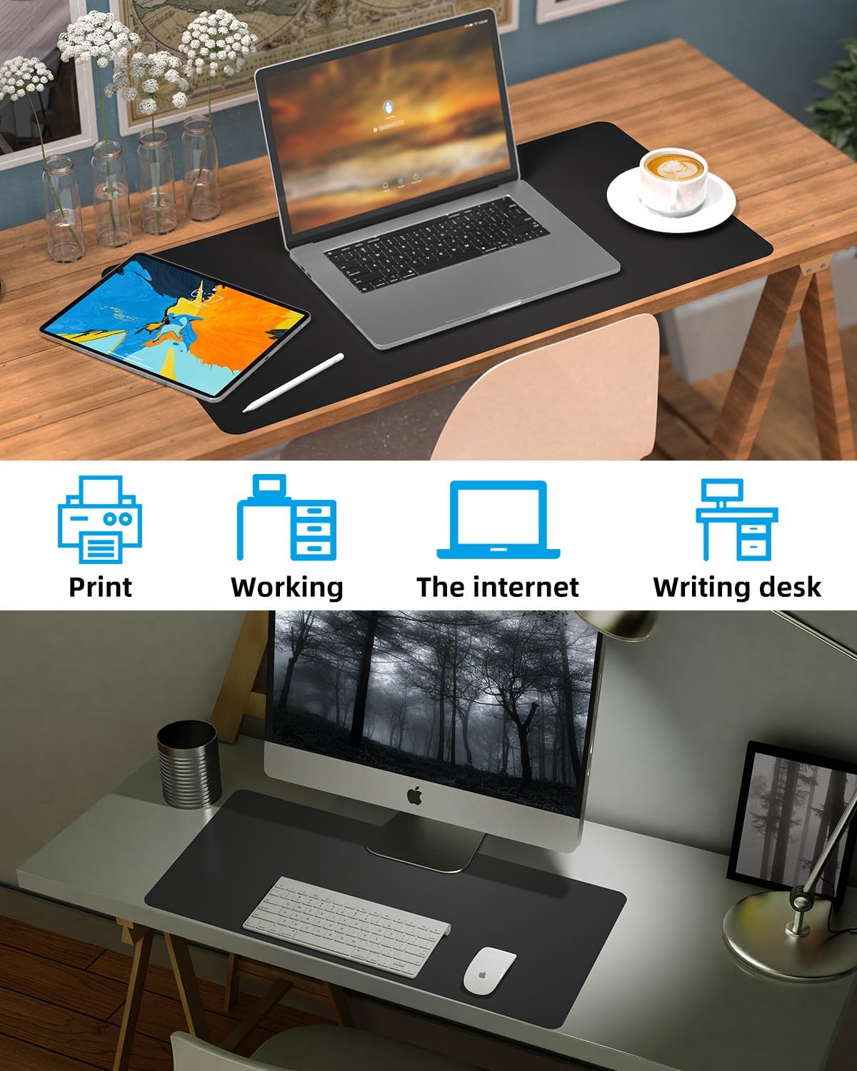 Small Desk Mat,Leather Desk Pad Protector,Desk Mouse pad,Office Desk mat,Laptop Mat for Desk, Non-Slip PU Leather Desk Blotter,Waterproof Desk Writing Pad for Office/Home(23.6"x13.8",Black)