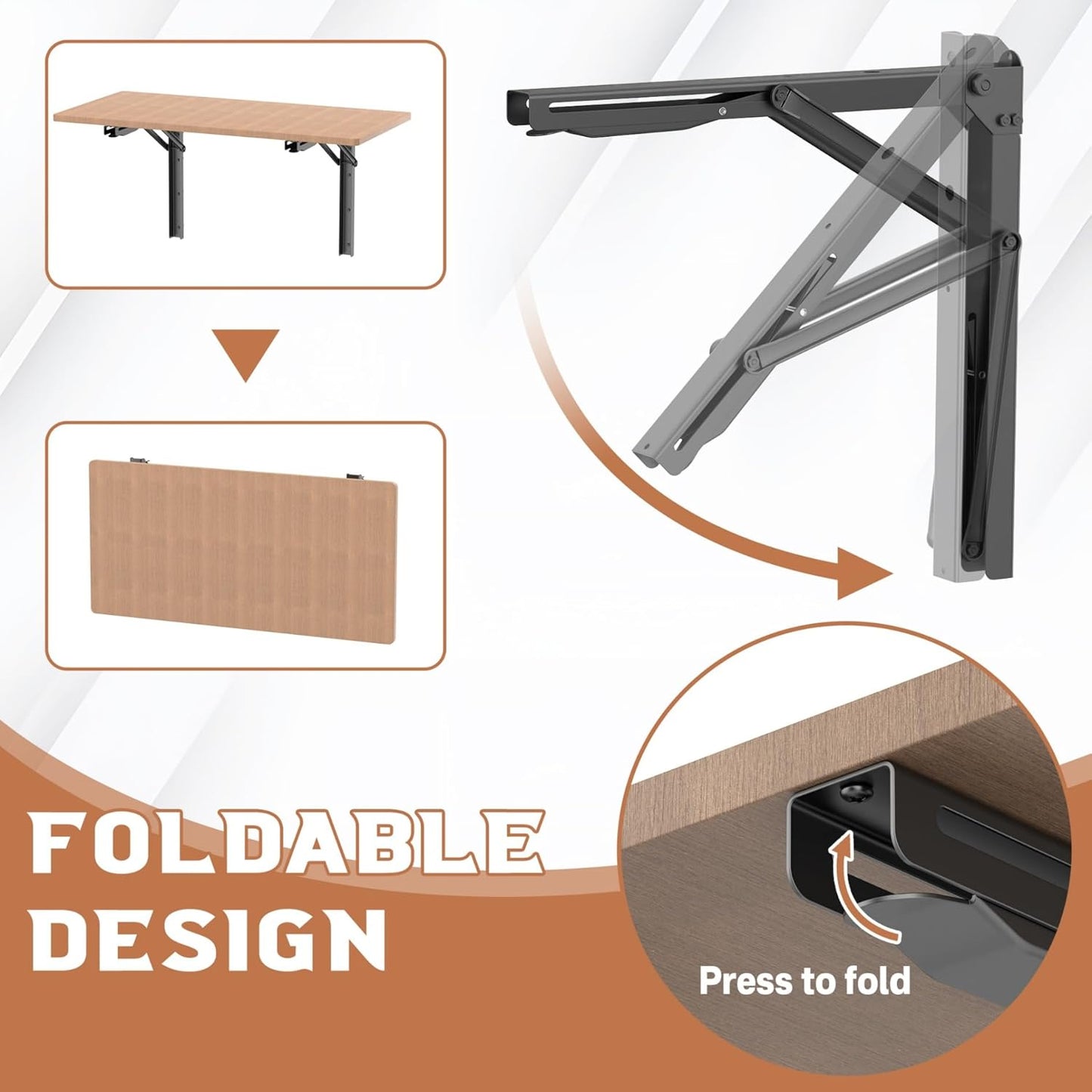 TORACK Heavy-Duty 18 inch Folding Wall Shelf Brackets, Space-Saving Collapsible Shelf Brackets for Garage, Kitchen, Laundry, 550 lbs Capacity, Wall-Mounted Support Hinges for Workbench/Table