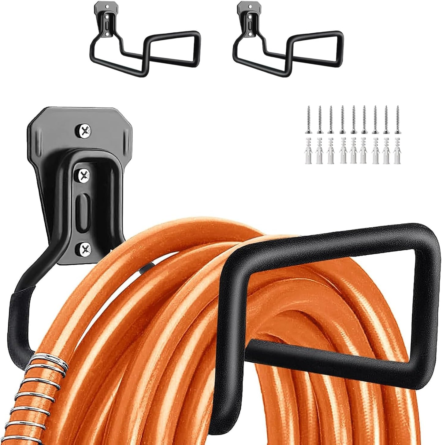 Garden Hose Holder Wall Mounted, 2 Pack Heavy Duty Garden Hose Reels for Outside, Sturdy Water Hose Holder Hose Organizer Outdoor, Hook Rack for Garden Air Hose Cords Chairs Ladder