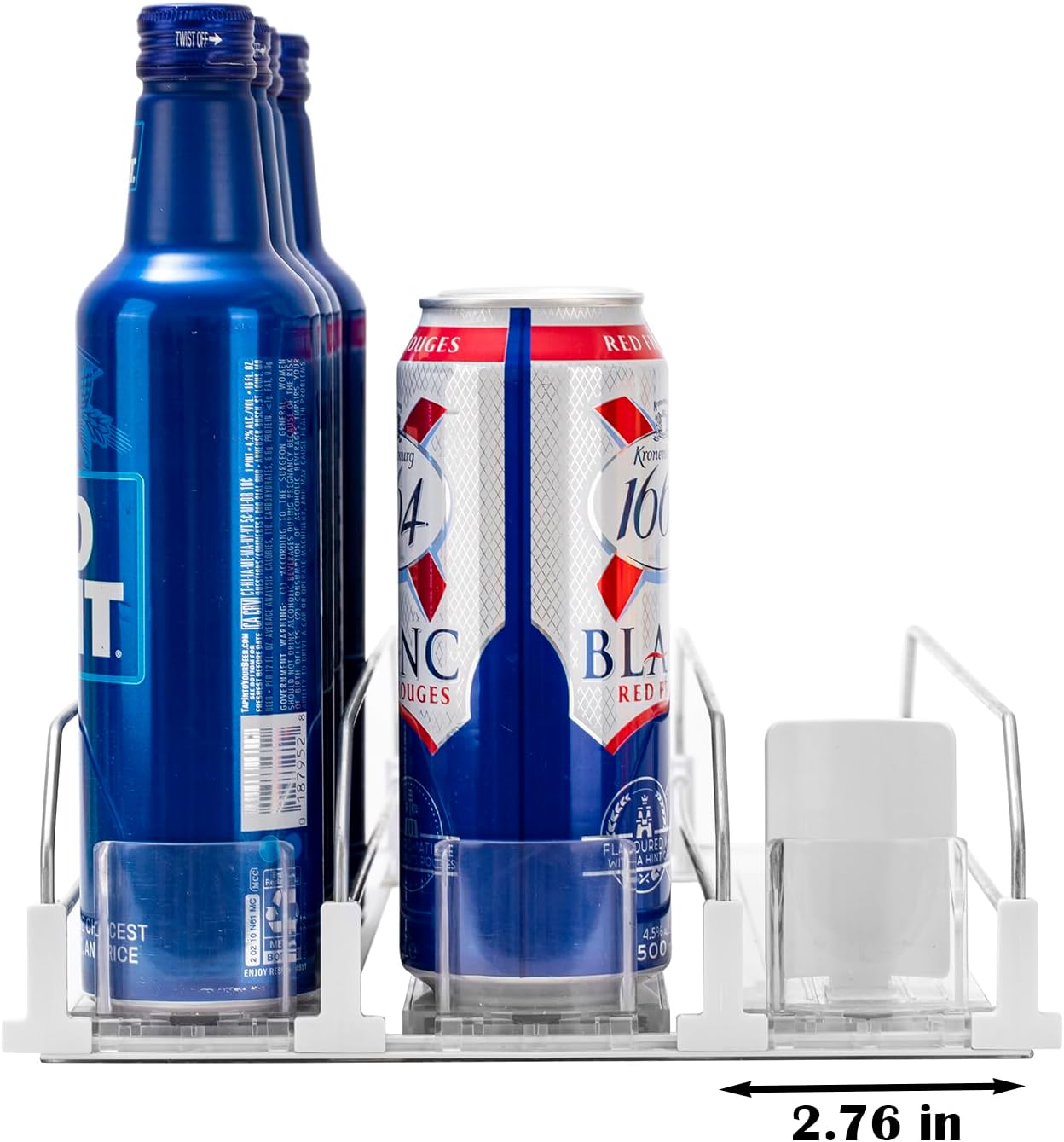 Rula Drink Organizer for Fridge, Width Adjustable Water Bottle Pusher Glide, Self-Pushing Soda Can Dispenser for Refrigerator - Holds up to 15 Cans (15"D, 3 Rows)