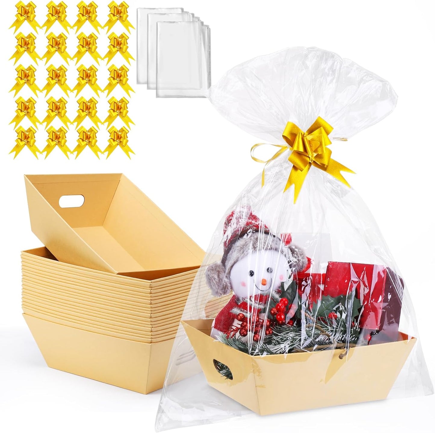 AFOROEOA 20PACK Baskets for Gifts Empty, 10x12”Thick Kraft Gift Basket with 20 Bows 20 Bags Empty Gift Baskets for Christmas, Valentine’s Day, Easter, Birthdays, Snacks, Farmers Market