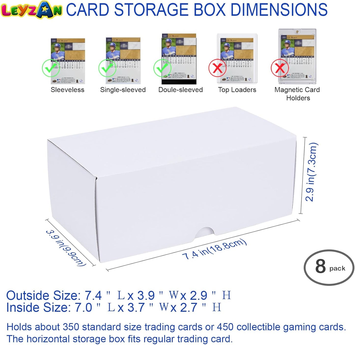 Trading-Card Storage Box, 8-Pack • 400 Count Corrugated Cardboard Storage Box with dividers & labels for TCG/Magic/Mtg storage and Collection, Horizontal