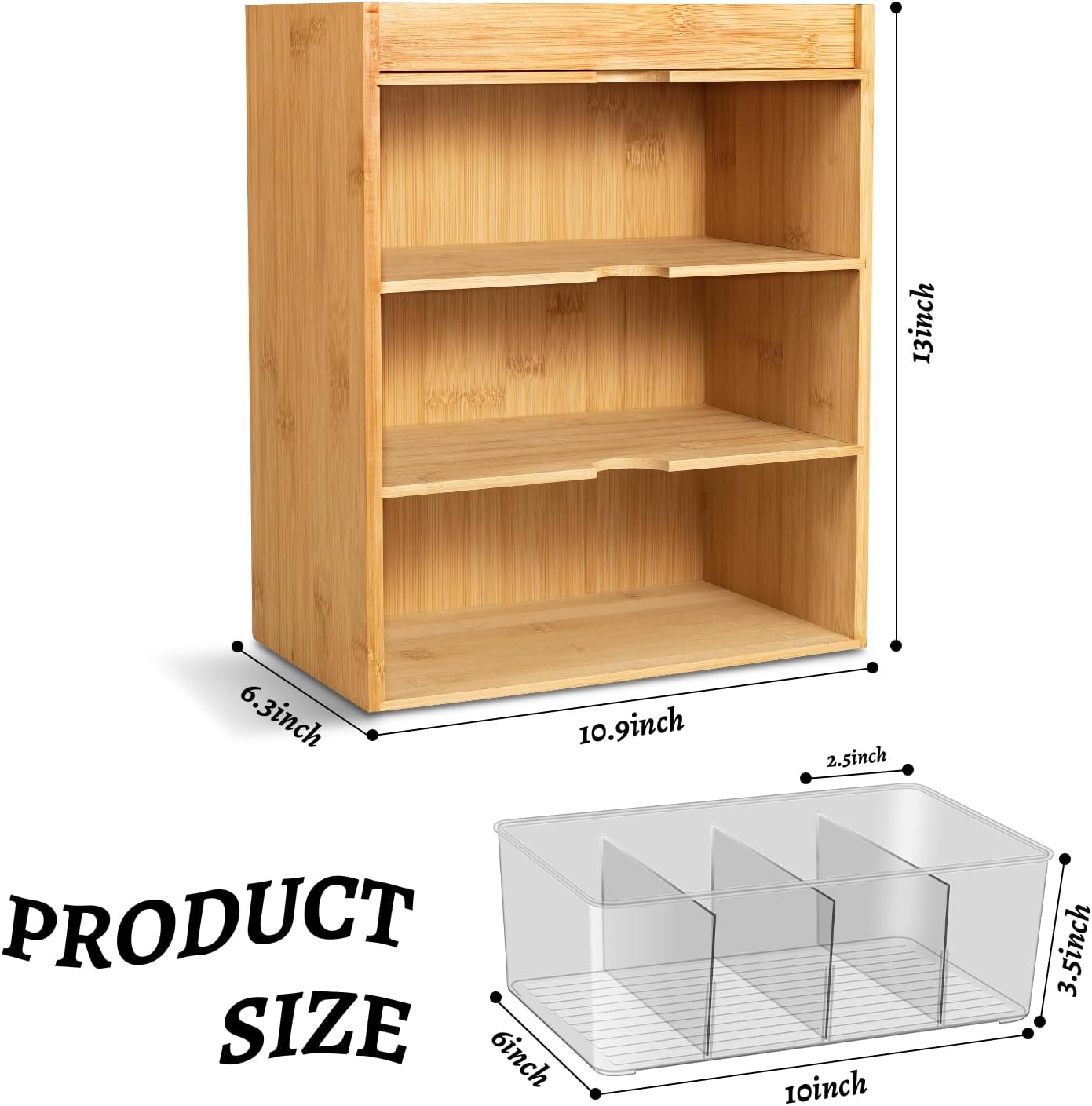 Tea Bag Organizer - Bamboo Tea Storage With Drawer 3 Layer, Organizer for Tea Bags Natural Wood & Acrylic for Countertop Office Kitchen Cabinet Pantry