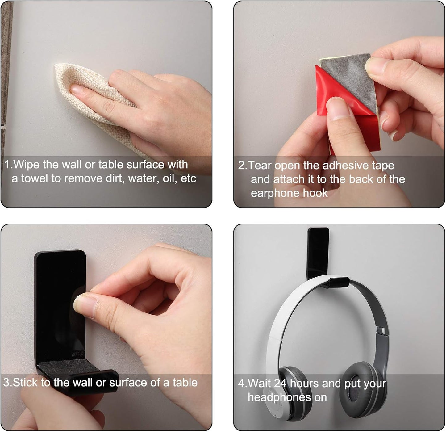 Weewooday 8 Pcs Headphone Hanger Headphone Holder Wall Hook Desk Bulk Adhesive Headset Wall Mount Stand General Purpose (Black)