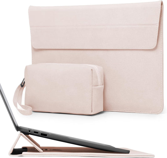 HYZUO 13.3-14 Inch Laptop Sleeve Case Bag with Adjustable Stand for MacBook Pro 14 M5/M4/M3/M2/M1 Pro/Max 2026-2021, MacBook Air/Pro 13.3, 13.8-13.5 Surface Laptop, with Pouch, Apricot