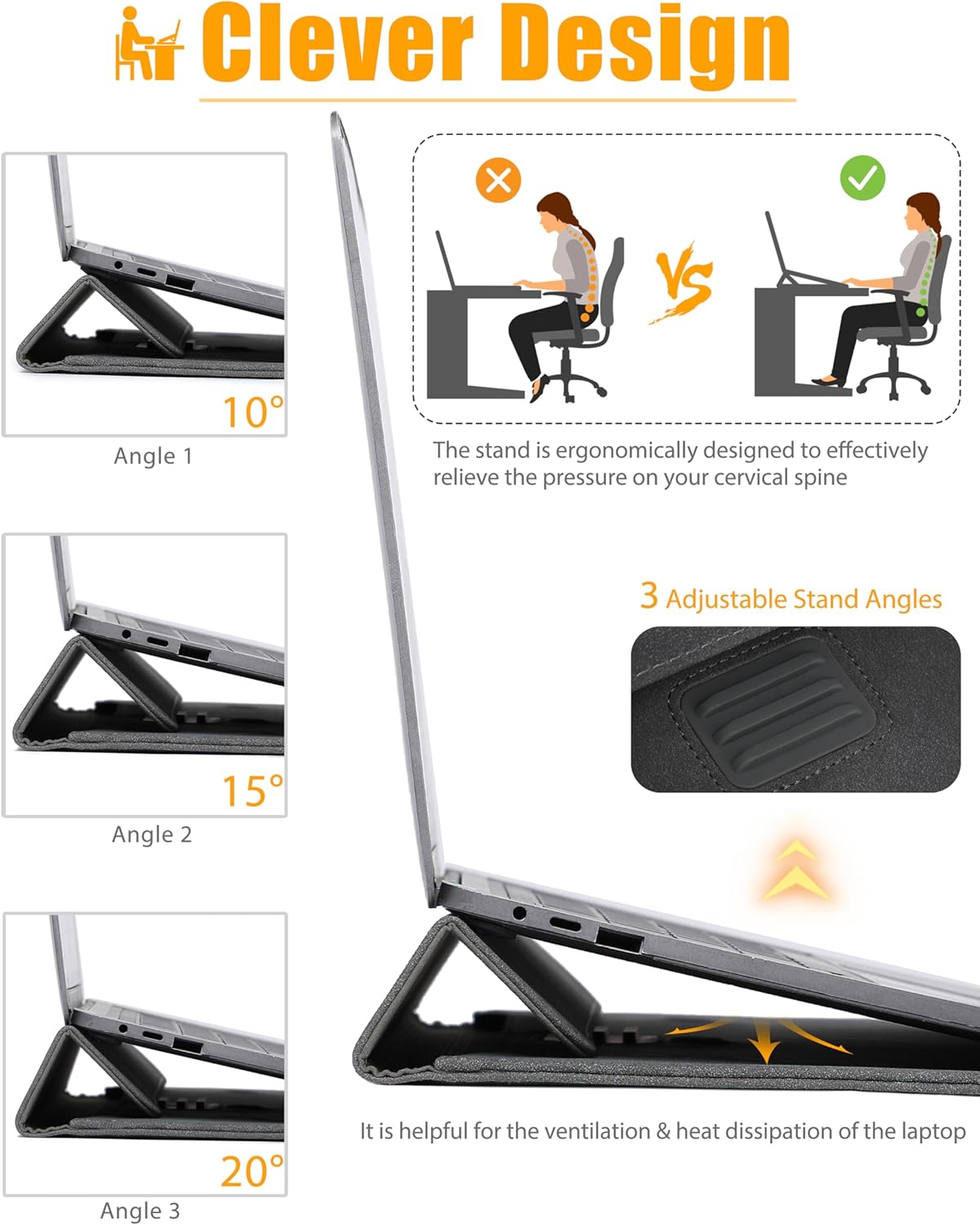 HYZUO 13.3-14 Inch Laptop Sleeve Case Bag with Adjustable Stand for MacBook Pro 14 M5/M4/M3/M2/M1 Pro/Max 2026-2021, MacBook Air/Pro 13.3, 13.8-13.5 Surface Laptop, with Pouch, Space Gray