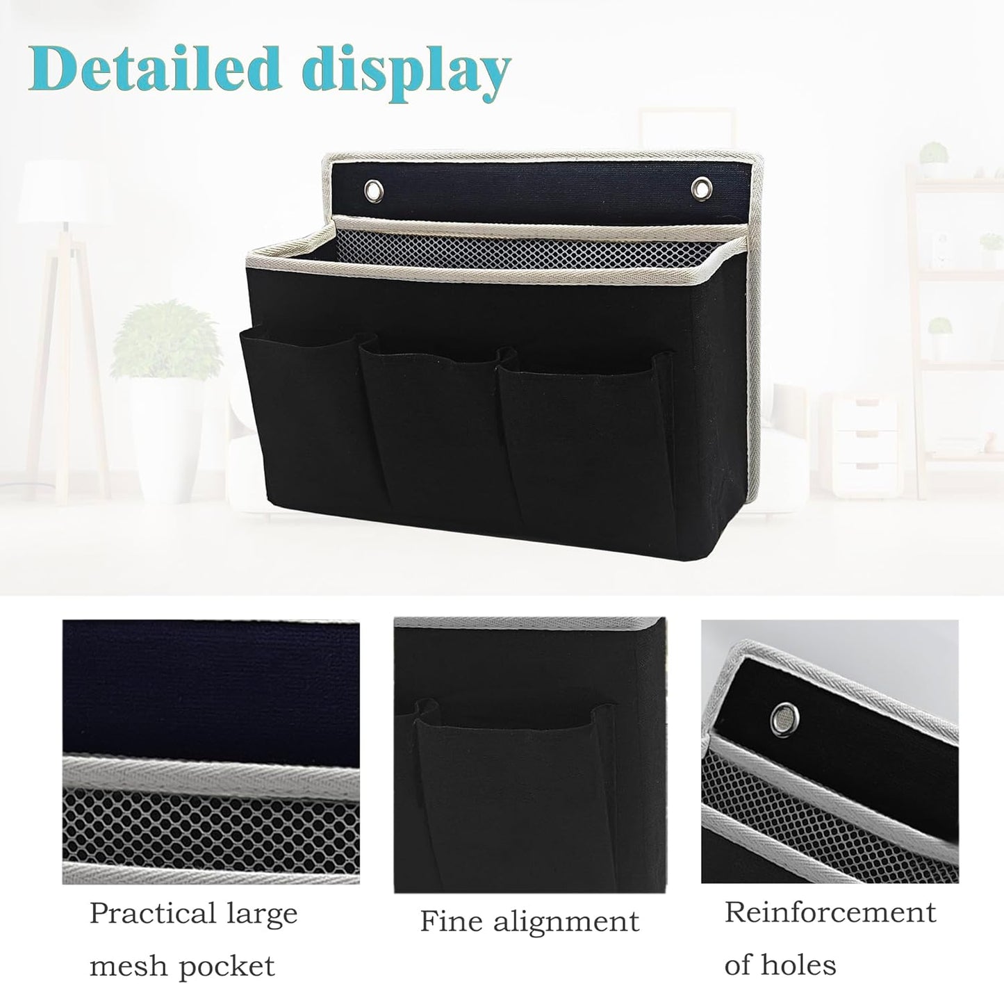 2-Pack Wall Hanging Organizer Bag/Hanging Baskets with Large Mesh Compartment & 3 Pockets，Over the Door Organizer Space Saving Storage for Bedroom,RV Camper, Closet (Black - 2 Pack)