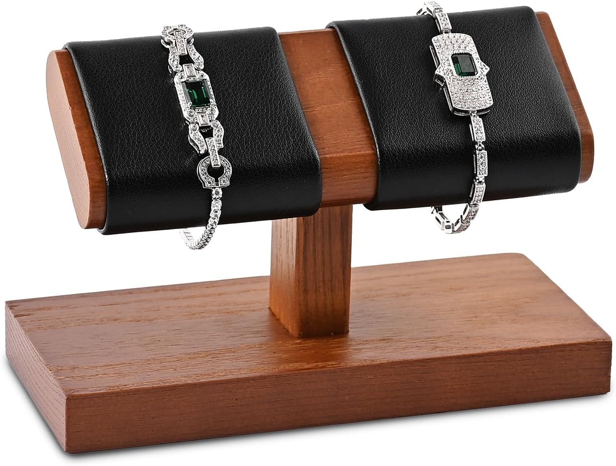 Oirlv Solid Wood Double Watch Display Stand Watch Bracelet Organizer（Black）