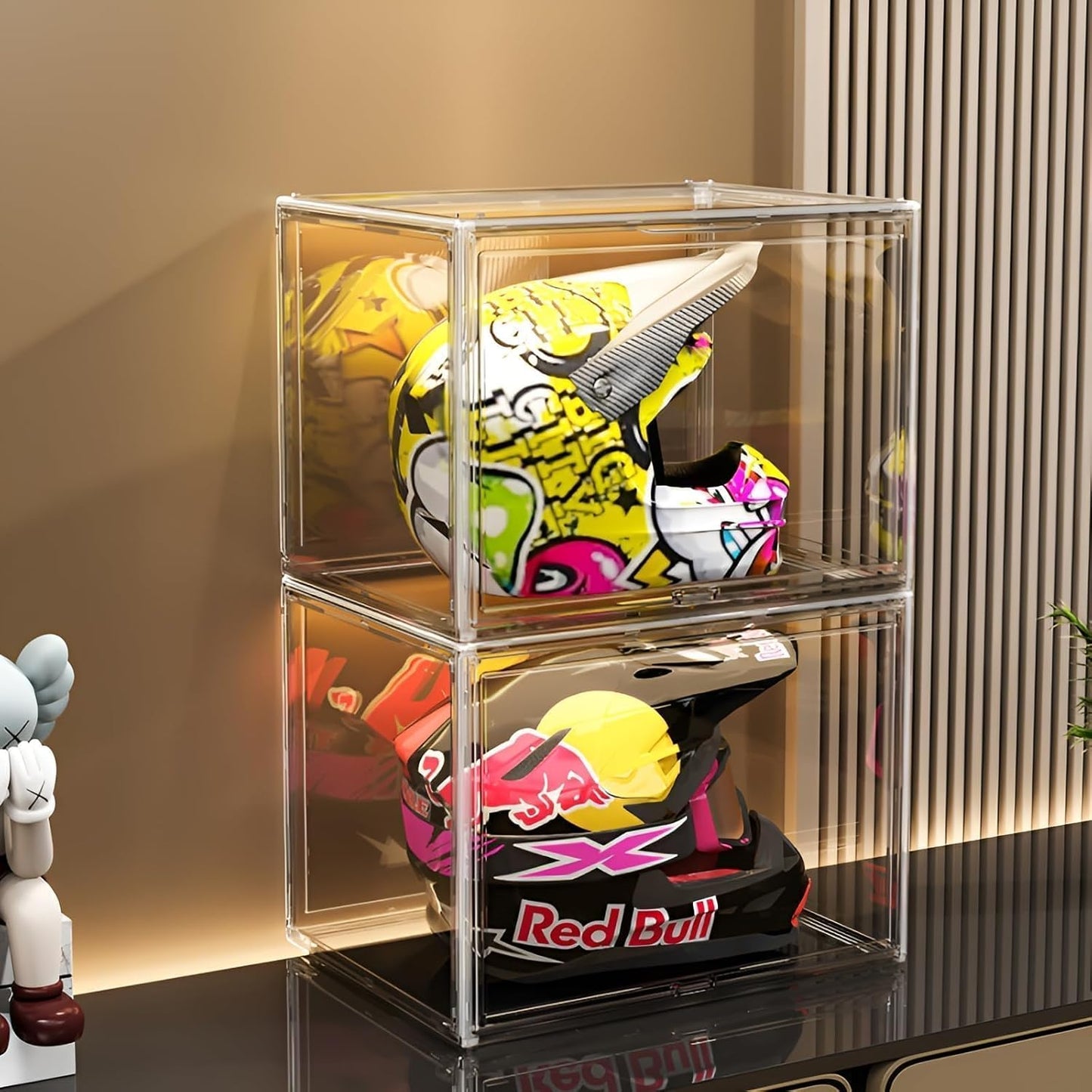 Clear Stackable Plastic Storage Bins with Lid, Dustproof Display Cases, Extra Large Figures Collectibles Showcase, Boot & Shoe Boxes, Helmet Protection Organizer (Clear-XL-1 Pack)